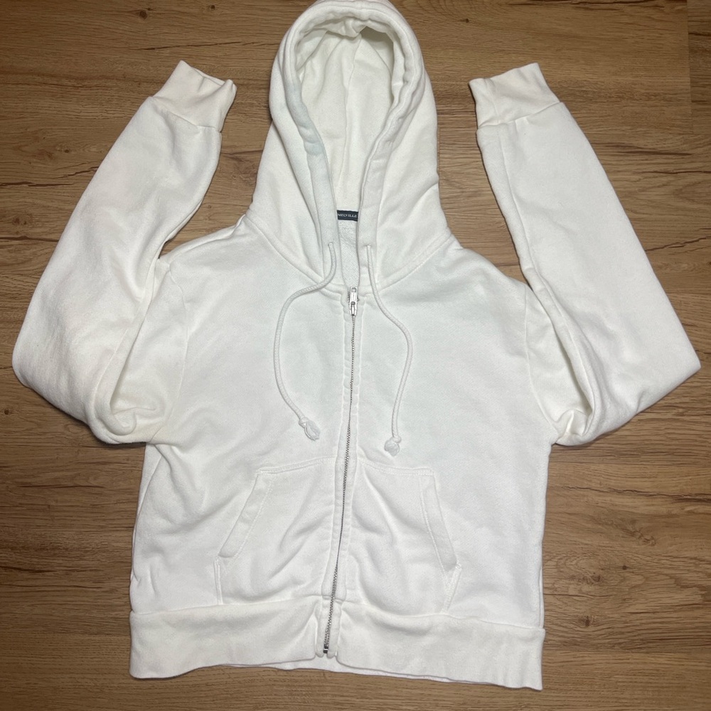 Brandy Melville White Cropped Zip Hoodie | One Size | Excellent Condition